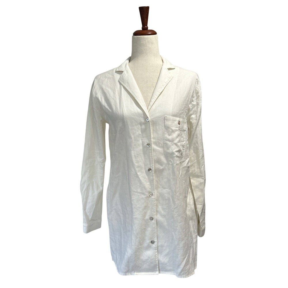 RH Restoration Hardware Sleepshirt XS Women's Belgian Flax Linen Shirt Ivory
